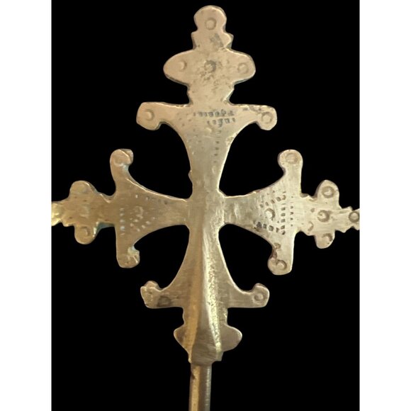 Ethiopian Cross Brass Handcrafted Christian Religious Ornament  8' long - Picture 4 of 5